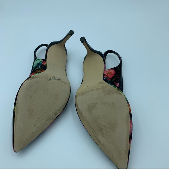 Dorothy Perkins Black Floral Sling Back Shoes Stiletto Heels Faux Leather UK 7 - Picture 10 of 13